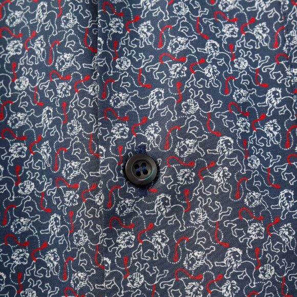 Prada Navy Lion-Print Cotton Short-Sleeve Button-Up Shirt - Picture 6 of 14